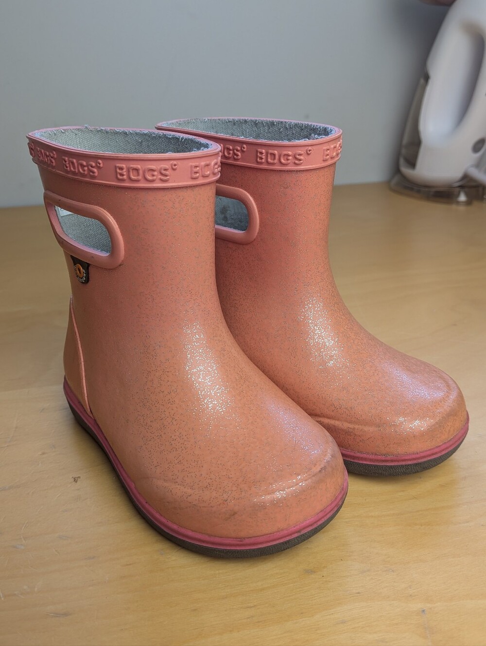 BOGS SKPR Girl Kid Rain Boots Glitter Pink Size 7 Slip On Waterproof Girly